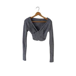SKIMS Wrap Crop Top Gray Long Sleeve Crisscross Tie Size S/M